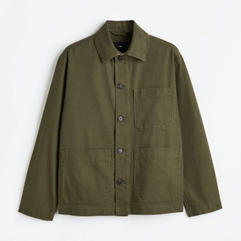 H&M Regular Fit Twill Shacket in Khaki Green (Men's S)